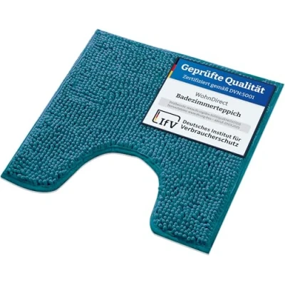 Abbildung von WohnDirect Badematte 45x45cm MIT WC Ausschnitt Petrol rutschfest &amp; Waschbar Badezimmerteppich zum Set kombinierbar, Badvorleger, Garnitur, Badteppich