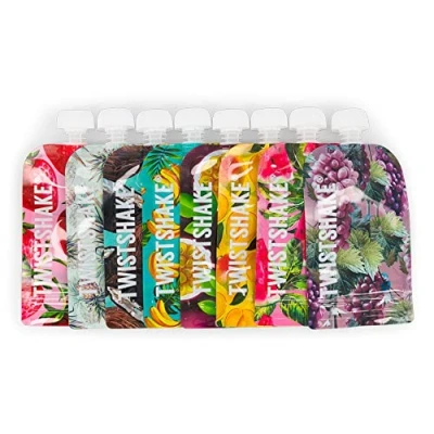 Abbildung von Twistshake Wiederverwendbarer 8er Pack Baby Lebensmittel Quetschbeutel, Nachfüllbar Doppelter Reißverschluss Fruchtquetsche für Babynahrung, Auslaufsicher, BPA Frei, 100ml, Frucht