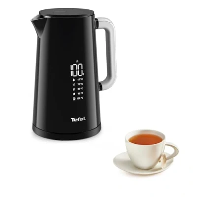 Abbildung von Tefal KO8508 Smart&#039;n Light Elektrischer Wasserkocher Temperatureinstellung Tee Digitalanzeige 30 Min. Warmhaltefunktion Auto Off 1,7 L Fassungsvermögen Doppelwandkonstruktion Schwarz