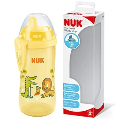 Abbildung von NUK First Choice Kiddy Cup Trinklernbecher 12+ Monate auslaufsichere beißresistenter Trinkschnabel Clip &amp; Schutzkappe 300 ml BPA frei Krokodil (gelb), 10255670
