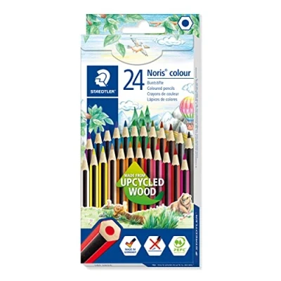 Abbildung von STAEDTLER Buntstifte Noris colour, rutschfeste Soft Oberfläche, hohe Bruchfestigkeit, Made from Upcycled Wood, intensive Farben, Sechskantformat, 24 Farbstifte im Kartonetui, 185 CD24