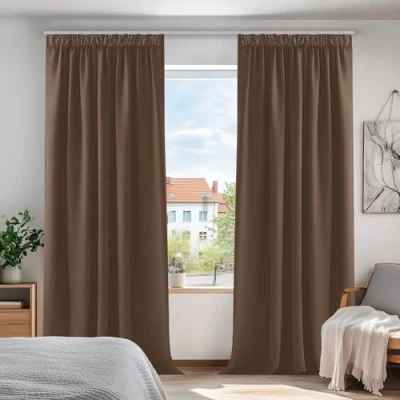 Abbildung von Deconovo Gardinen Blickdihct Kräuselband Vorhänge Thermovorhang Verdunkelung, 245x140cm(HöhexBreite), Braun, 2er Set