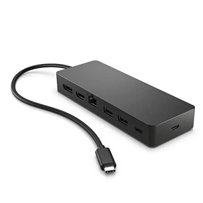 Abbildung von HP USB C Multiport Hub 7 in 1, 1x HDMI 2.0, 1 x DisplayPort 1.2, 2 A, C, Passthrough, Ethernet, Schwarz, für Windows, macOS und Chrome OS geeignet