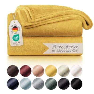 Abbildung von Blumtal Fleecedecke 270x230 cm Oeko Tex zertifizierte Kuscheldecke Wohndecke weiche Decke Couch als Wohn &amp; Flauschdecke Wohnzimmerdecke Spicy Mustard Gelb