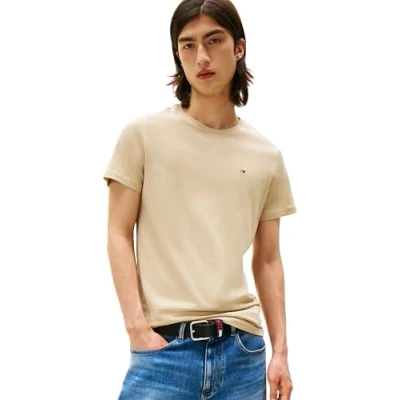 Abbildung von Tommy Jeans Herren T Shirt Kurzarm Original Slim Fit, Beige (Silt), L