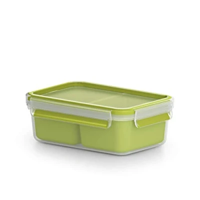 Abbildung von EMSA Clip &amp; Go Lunchbox, 0,55 L, Brotdose mit 2 praktischen Einsätzen und Deckel, 100 Prozent dicht, Frischedichtung, Transparent, Hellgrün, Made in Germany, 518102