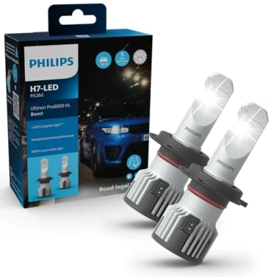 Abbildung von Philips Ultinon Pro6000 Boost H7 LED Scheinwerferlampe mit Straßenzulassung*, 300% helleres Licht**, silber