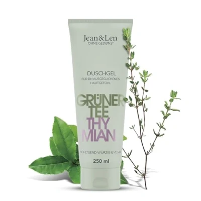 Abbildung von Jean &amp; Len Duschgel Grüner Tee Thymian, pH hautideal, wohltuend würziges Duscherlebnis, angereichert mit und Thymian Extrakt, veganes Duschgel, ohne Parabene Silikone, 250 ml