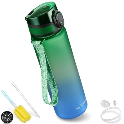 Abbildung von My Vesperbox Minny Kinder Trinkflasche auslaufsicher 500ml mit Strohhalm oder Sieb leichte Tritan Wasserflasche BPA frei für Kindergarten, Schule (Grün Blau 500ml)