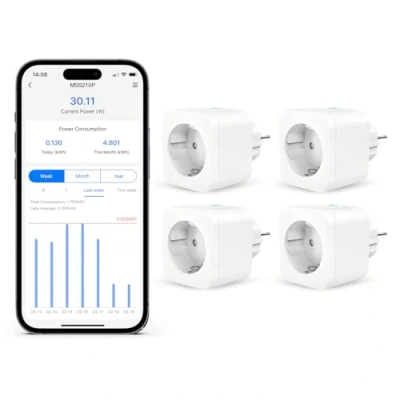Abbildung von Refoss WLAN Steckdose funktioniert mit Apple HomeKit, Zeitschaltuhr Verbrauchsmessung, Smart Fernbedienung, Stromzähler Balkonkraftwerk, Alexa, Google, 4 Stück