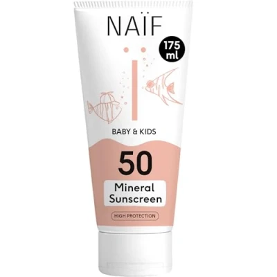Abbildung von Naïf Sonnencreme auf mineralischer Basis für Baby &amp; Kind LSF 50 Creme Ohne Octocrylene UVA und UVB Schutz Wasserresistent Dermatologisch Getestet Mikroplastik 175ML