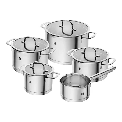 Abbildung von ZWILLING TrueFlow Kochtopfset, 5 teilig, Mit integriertem Sieb im Glasdeckel, Induktionsgeeignet,unbeschichtet, Edelstahl