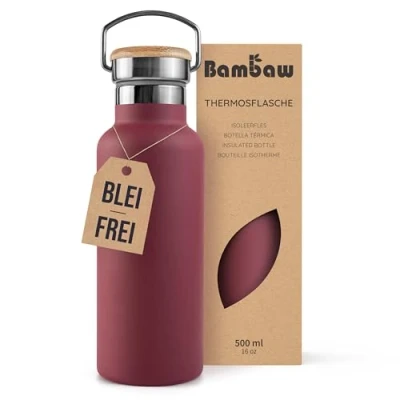 Abbildung von Bambaw Thermosflasche 500ml, Trinkflasche Rot, Edelstahl Trinkflasche, Flasche Fahrrad Kirschrot