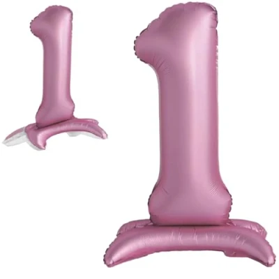 Abbildung von Luftballon 1. Geburtstag Zahl 1 Rosa Stehende XXL Riesen Folienballon 82cm Geburtstagsdeko Mädchen Ballon Deko zum Geburtstag.