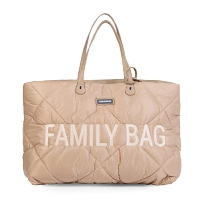Abbildung von Childhome, Family Bag, Wickeltasche, Reisetasche/Wochenendtasche, Großes Fassungsvermögen, inkl. abnehmbarer Tasche, Beige gesteppt
