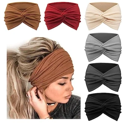 Abbildung von DRESHOW 6 Stück Breite Stirnbänder für Damen Extra Große Turban Stirnband Boho Head Wrap Elastische Haarbänder Haar Twisted Knot Haarschmuck