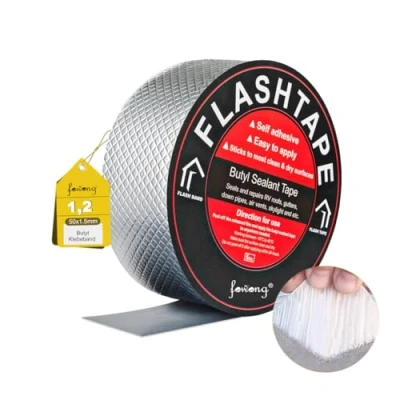Abbildung von fowong Wasserdichtes Klebeband, 5cm(B) x5M(L) Butyl klebeband Reparatur Panzertape Alufolie Dickes Dichtband Alu Folie zum Abdichten und Befestigen im Loch Rohr Dach Wohnmobil