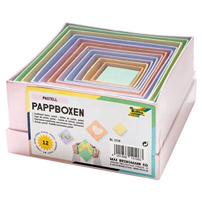 Abbildung von folia 3119 Pappboxen im Eckig Design, in Pastellfarben, 12 Stück, verschiedenen Größen, schöne Geschenkverpackung zum individuellen Dekorieren und Gestalten, ideal für jeden Anlass