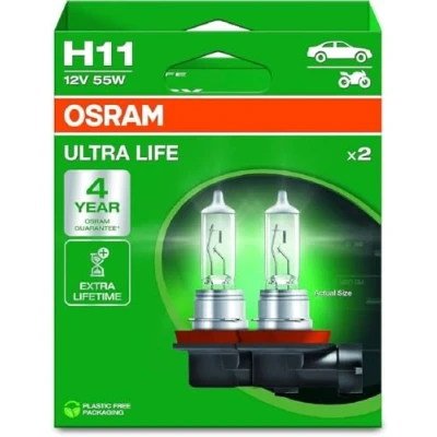 Abbildung von Osram ULTRA LIFE, H11, Halogen Scheinwerferlampe, 2 Lampen, white