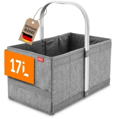 Abbildung von achilles Einkaufskorb praktischer Tragekorb zum Einkaufen klappbare Einkaufsbox mit Alu Griff platzsparende Box Kofferraum (Schwarz)