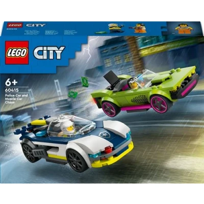 Abbildung von Lego City Verfolgungsjagd mit Polizeiauto und Muscle Car, Auto Spielezug 2 Rennautos, Polizei Geschenk für Kinder, Jungs Mädchen ab 6 Jahren, Set Polizist Ganovin Minifiguren 60415