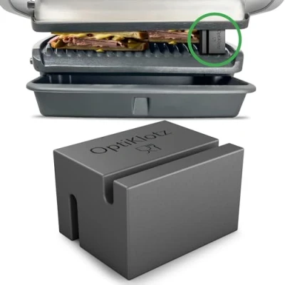 Abbildung von OptiKlotz das Original, Abstandshalter aus Lebensmittelechtem Silikon kompatibel mit Tefal Optigrill, Optigrill XL, Zubehör, Verhindert Zerquetschen von Grillgut