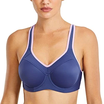Abbildung von SYROKAN Damen Sport BH Starker Halt Bügel Push Up Ringerrücken Gepolstert Fitness Mitternachtsblau 80E