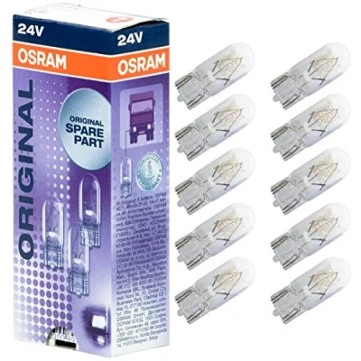Abbildung von Osram Lampen mit Glasquetschsockeln für Lkw Position , Stand ,Kennzeichenlicht 10er Faltschachtel