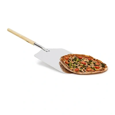 Abbildung von Relaxdays eckige Pizzaschaufel, Aluminium Pizzaschieber mit Holzgriff, Brotschieber für Backofen HBT: 3x30,5x79cm, grau