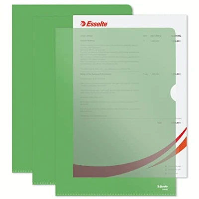 Abbildung von Esselte Sichthüllen Set Standard Plus, 100 Stück, A4 Format, Grün mit matter Oberfläche, 0,115 mm PP Folie, 54838