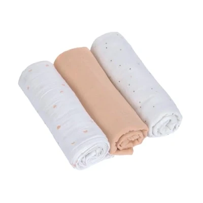 Abbildung von LÄSSIG Baby Puckdecke Spuckdecke Pucktuch Mulltuch 3er Set Baumwolle 85 x cm/Swaddle &amp; Burp Blanket L Moon Peach