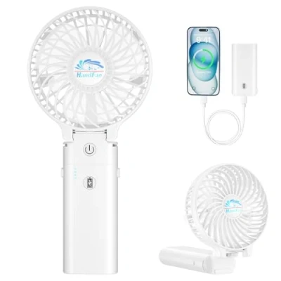 Abbildung von HandFan 5200mAh Akku Ventilator Tragbarer Handventilator Kleiner Batterie mit Powerbank USB 180 Faltbarer Desktop Fan Persönlicher 3 Stufen Lüfter Büro Heim Outdoor Camping Kinderwagen