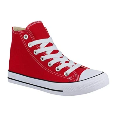 Abbildung von Elara Unisex Kult Sneaker Bequeme Sportschuhe für Damen und Herren High Top Textil SchuheChunkyrayan Farbe: Rot 2 Gr: 42 EU