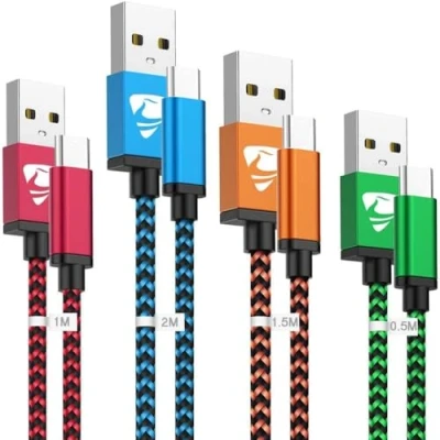 Abbildung von USB C Kabel, [4Stück 0.5M 1M 1.5M 2M] Ladekabel Schnellladekabel Nylon Typ Kabel Usbc Handy für Samsung Galaxy S20 Fe S22 S23 A54 5g, auf iPhone 15 16 Pro Max