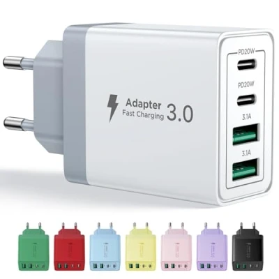 Abbildung von Aioneus USB C Ladegerät, 4 Ports Mehrfach Ladegerät mit und A, 40W Schnellladegerät PD 3.0 Power Adapter Netzteil für iPhone 16 15 14 Pro Max 13 12 11 SE 2020 XS XR 8 7, Samsung, Handys