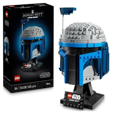 Abbildung von LEGO Star Wars 75408 Jango Fett Helm Mandalorian Bauset für Erwachsene Modell mit Ständer, Namensschild und Verstellbarer Antenne Geschenk Fans von Angriff der Klonkrieger