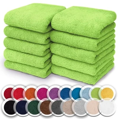 Abbildung von NatureMark 10er Pack Waschlappen 100% Baumwolle Frottier Seiflappen Größe 30 x cm Frottee Seiftücher im Farbe: Apfel grün