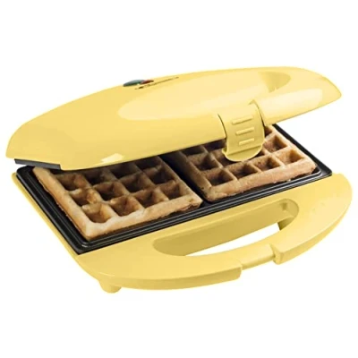 Abbildung von Bestron Brüsseler Waffeleisen Im Retro Design, Waffelmaker Für 2 Belgische Waffeln, Mit Antihaftbeschichtung &amp; Backampel, 700 W, Farbe: Gelb