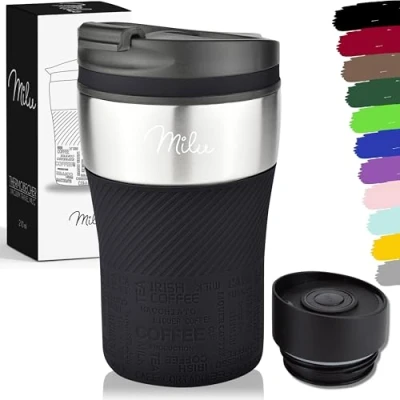 Abbildung von Milu Thermobecher Isolierbecher Kaffeebecher to go 210ml 100% Auslaufsicher Trinkbecher aus Edelstahl Autobecher doppelwand Isolierung Thermo Becher Travel Mug (Schwarz)