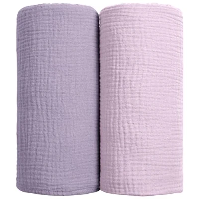 Abbildung von lulumoon Baby Pucktuch Musselin Decke Baumwolle Dünne Atmungsaktive Babydecke Swaddle Tücher für Junge und Mädchen 2 Stück 100x100cm(Violett)