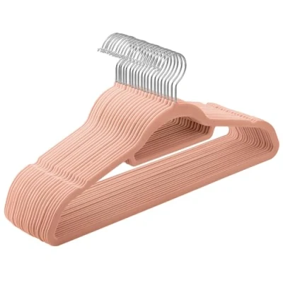 Abbildung von SONGMICS Kleiderbügel Samt, 20er Set, Bügel, rutschfest, kleine Stange für Krawatten, 360 drehbarer Haken, 0,6 cm dick, platzsparend, 43,5 lang, Mäntel, Hosen, Silber Hellrosa CRF20PK