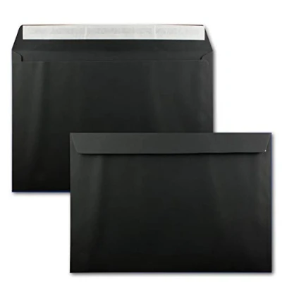 Abbildung von 50x große XXL Briefumschläge DIN C4 in Schwarz 22,9 x 32,4 cm Haftklebung ohne Fenster Versandtasche für A4 geeignet