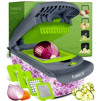 Abbildung von Gemüseschneider Spiralschneider Gemüsehobel Gemüse Schneider Zwiebelschneider Kartoffelschneider Obstschneider Vegetable Chopper Cutter Dicer (4 in 1 Grau/Grün)