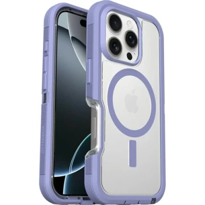 Abbildung von OtterBox Defender Series XT MagSafe Hülle für iPhone 16 Pro, stoßfest, Ultra robust, schützende Hülle, 7X getestet nach Militärstandard, Transparent/Lila