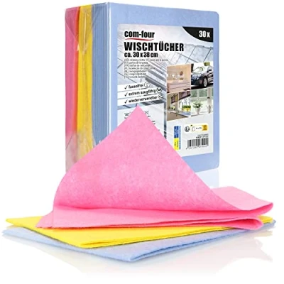 Abbildung von com four® 30x Haushaltstücher, extrem saugfähige und strapazierbare Allzweck Wischtücher aus Viskose, wiederverwendbar (30x38 30 Stück 3 Farben)