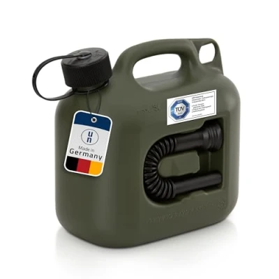 Abbildung von Hünersdorff Kraftstoff Kanister Profi 5L für Benzin, Diesel und andere Gefahrgüter, UN Zulassung, Made in Germany, TÜV geprüfte Produktion, oliv