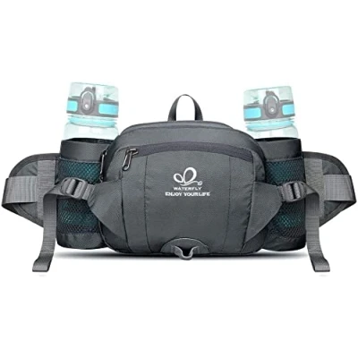 Abbildung von WATERFLY Gürteltasche mit Flaschenhalter, Gurt Verstellt Bauchtasche Hundetraining Handyfach Wasserdicht Hüfttasche für Wandern Reise Camping Hellgrau