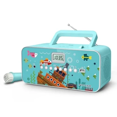Abbildung von Muse M 29KB CD Radio für Kinder mit Mikrofon und Sing A Long Karaoke Funktion (CD / MP3, USB, AUX In, LCD Display, Teleskopantenne), Blau Meeresmotiv