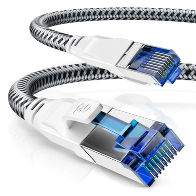 Abbildung von CSL CAT 8 Netzwerkkabel 40 Gbits 5m Baumwollmantel LAN Kabel Patchkabel Datenkabel RJ45 Gigabit Ethernet Cable 40000 Mbits Glasfaser Geschwindigkeit S/FTP PIMF Schirmung weiß