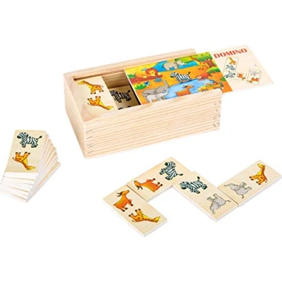 Abbildung von Small Foot Domino Safari aus Holz, lustiges Legespiel mit bunten Tiermotiven, FSC 100% Zertifiziert, 10963, Mehrfarbig